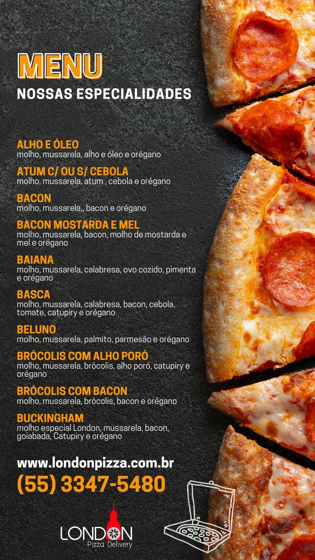 London Pizza Delivery cardápio