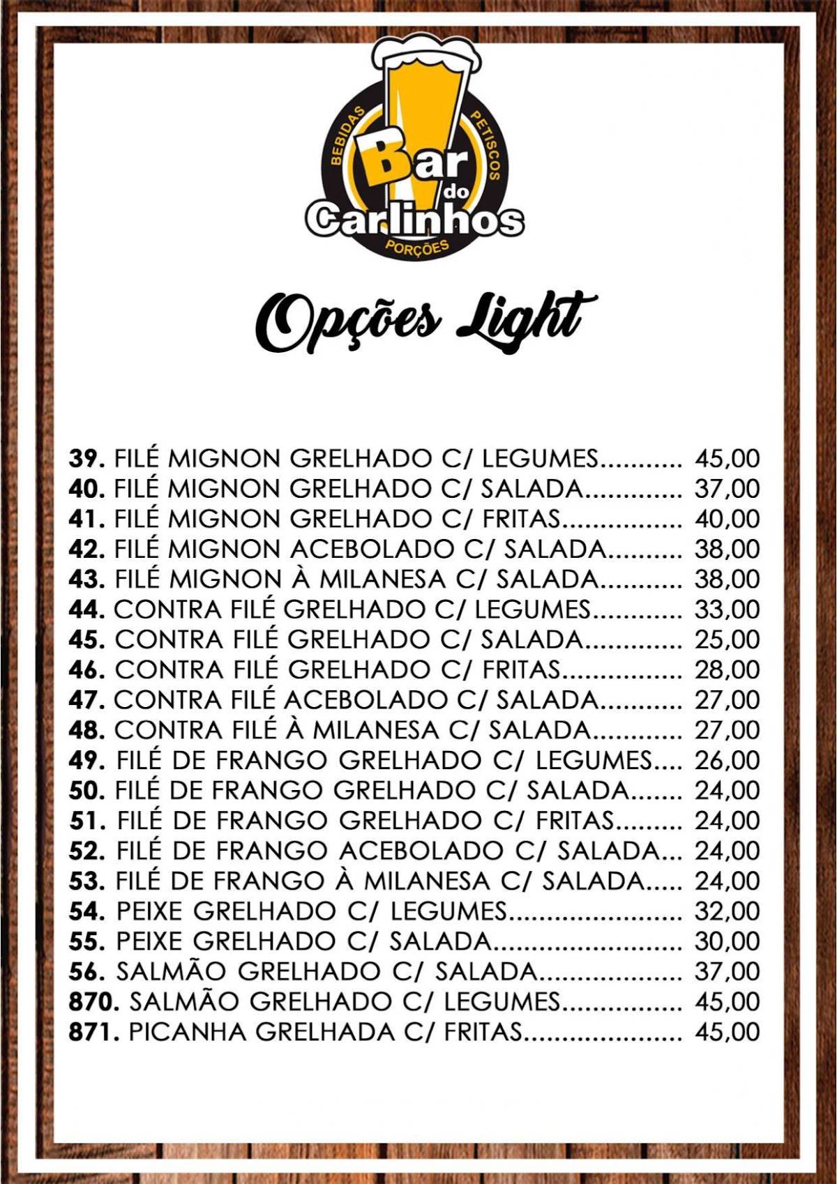 Bar do Carlinhos cardápio