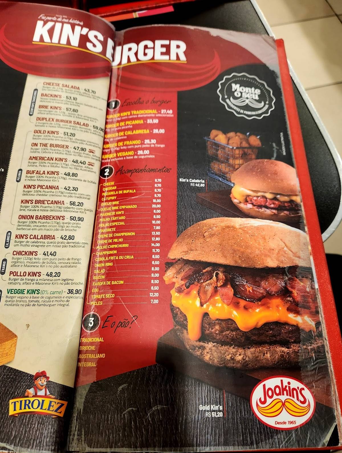 Joakins Hamburguer cardápio
