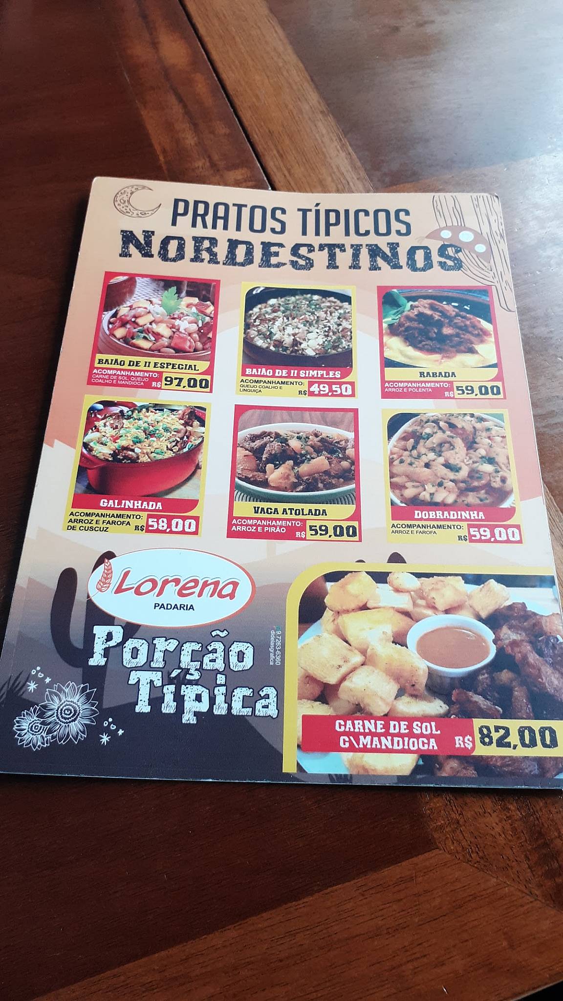Padaria Lorena cardápio