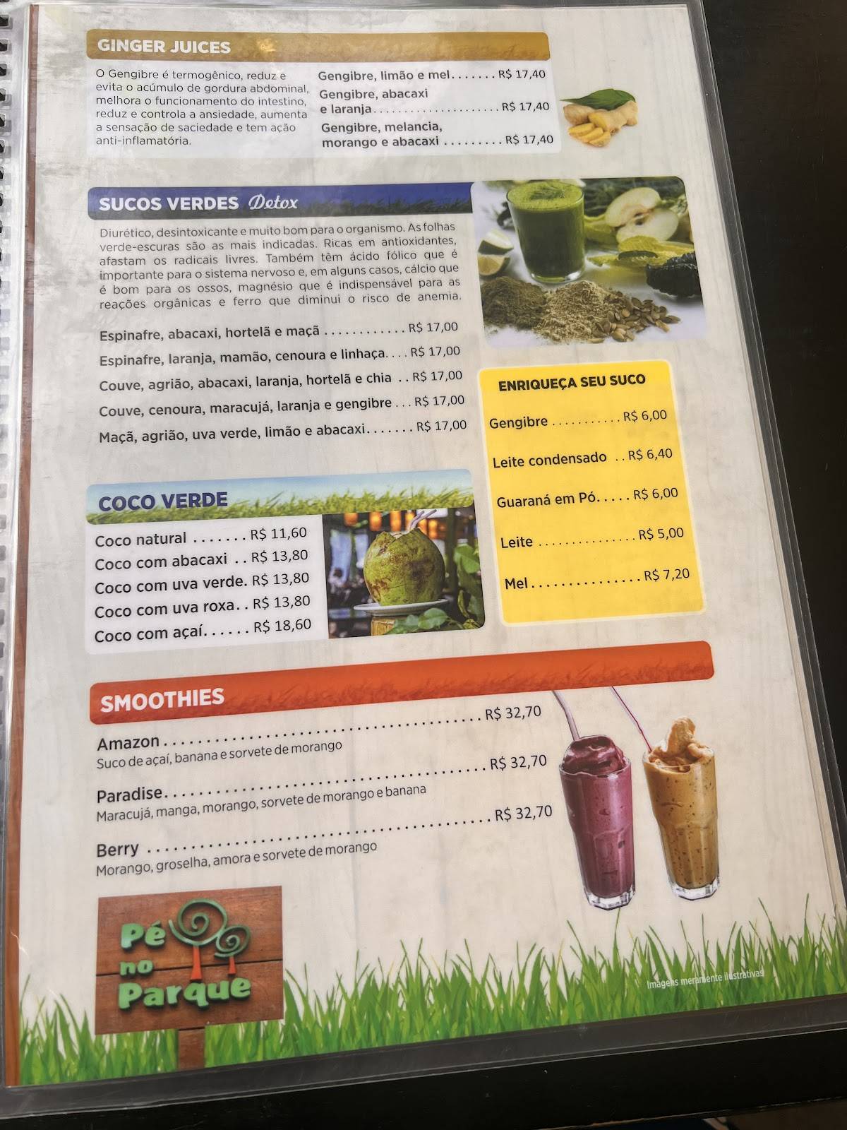 Pé no Parque cardápio