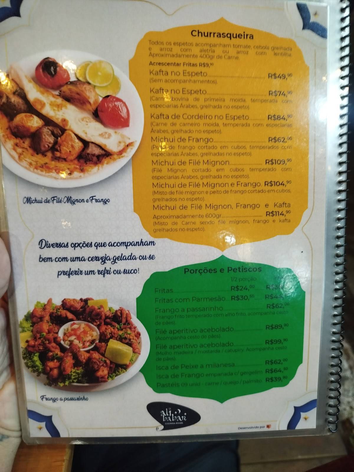 Restaurante Alibabar Cozinha Árabe em Santana cardápio