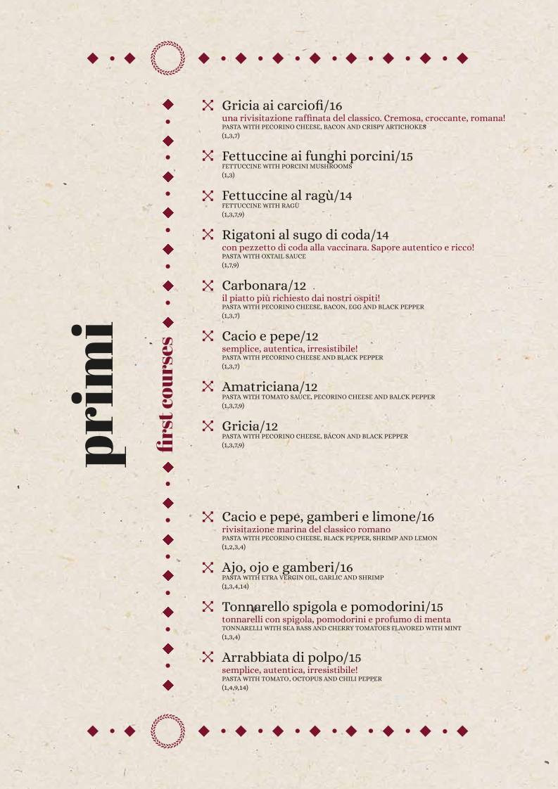 Menu di Sapore di Roma Fonte Meravigliosa 