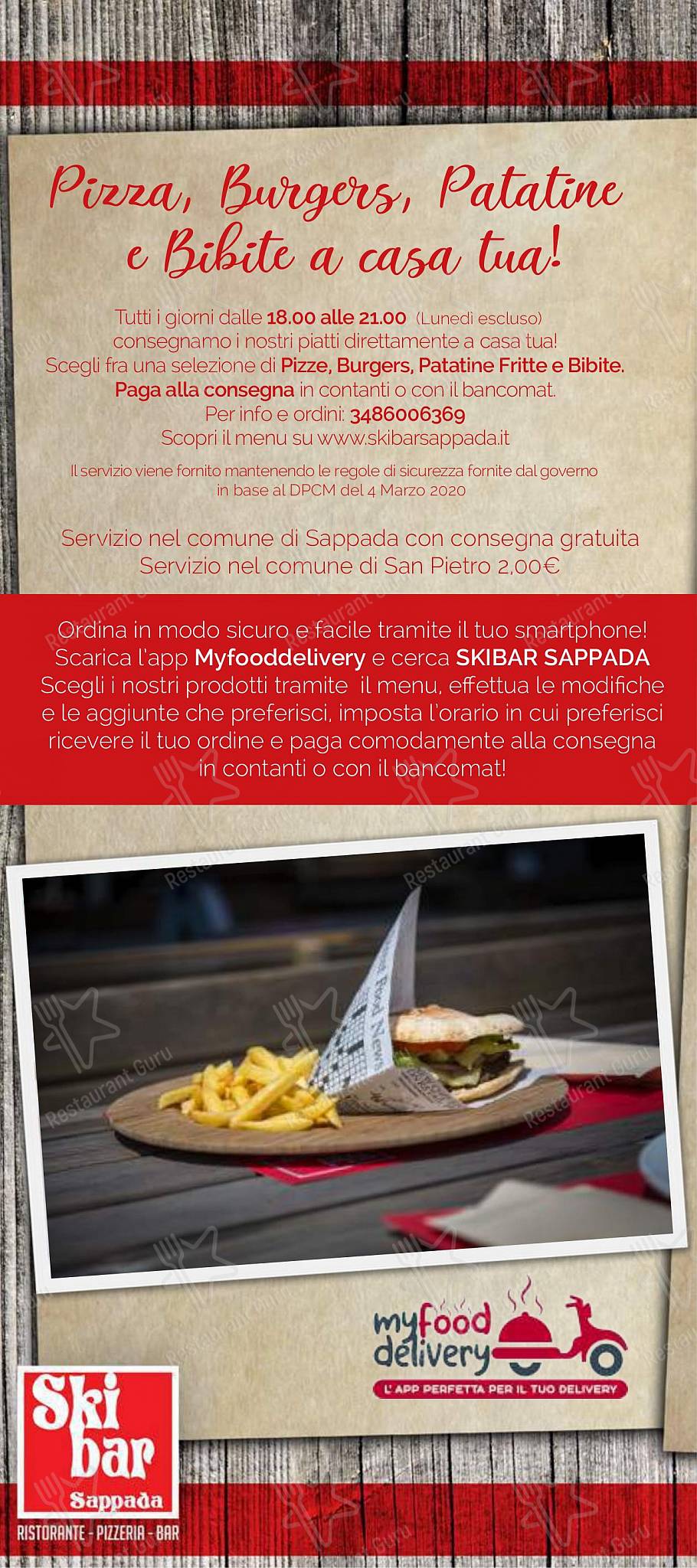 Takeaway Menu per SKIBAR SAPPADA RISTORANTE PIZZERIA HAMBURGERIA GOURMET asporto ristorante