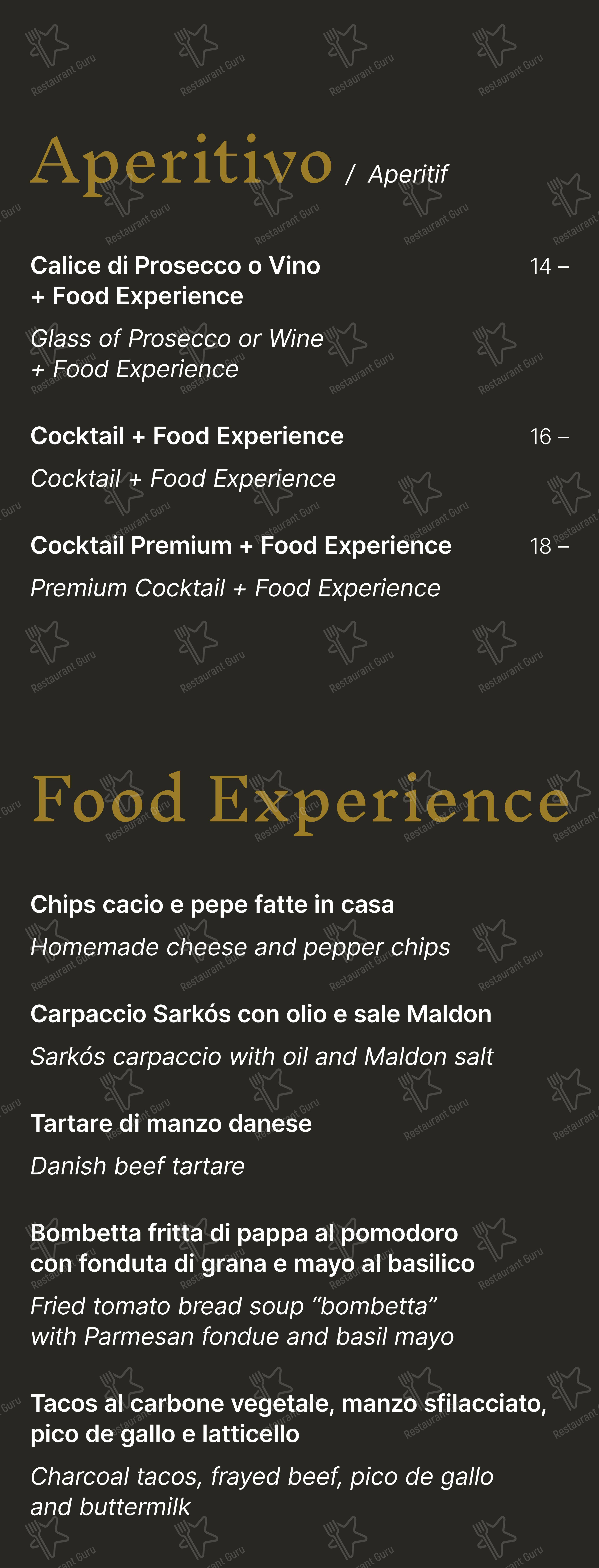 Menu per Sarkós Roma in Roma