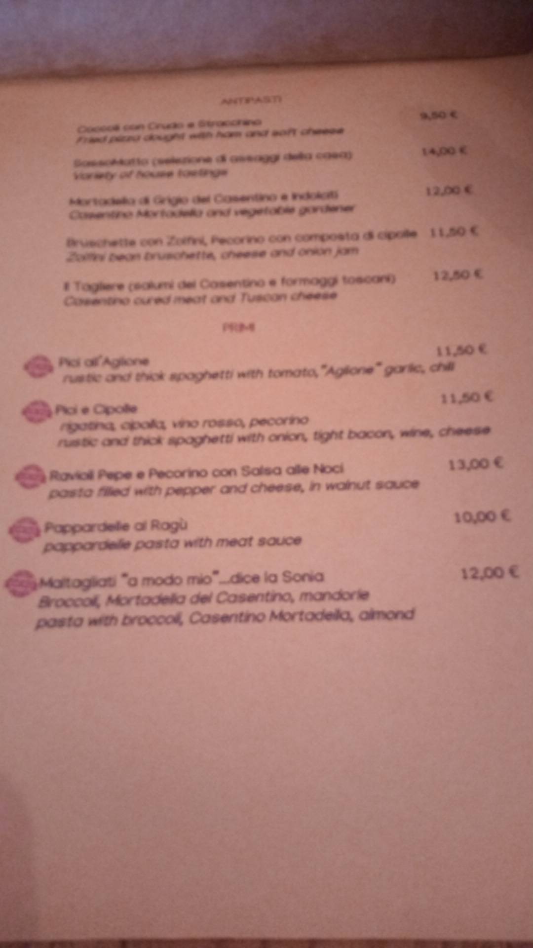 Menu di SassoMatto 