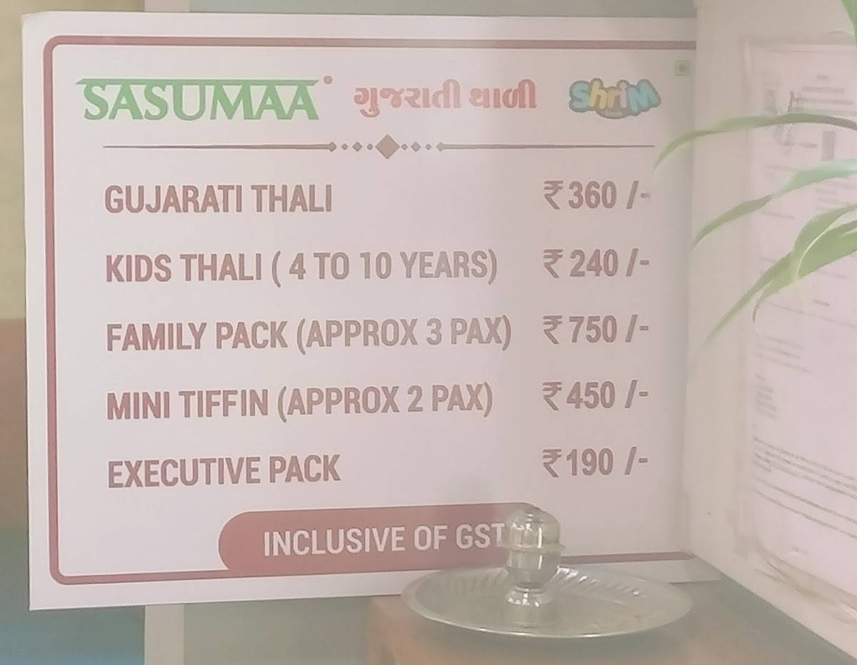 Sasumaa Gujarati Thali - Alkapuri menu