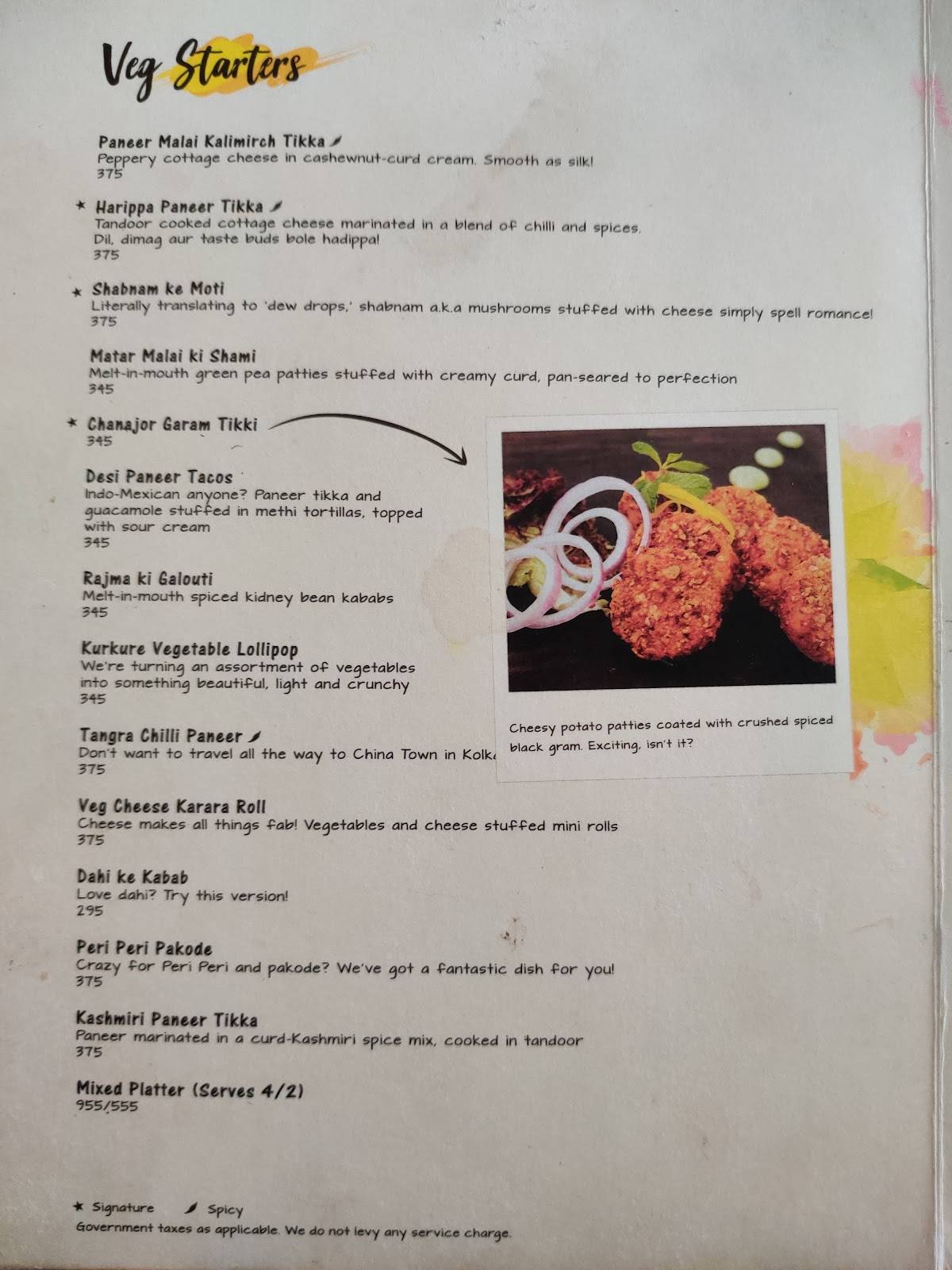 The Yellow Chili menu