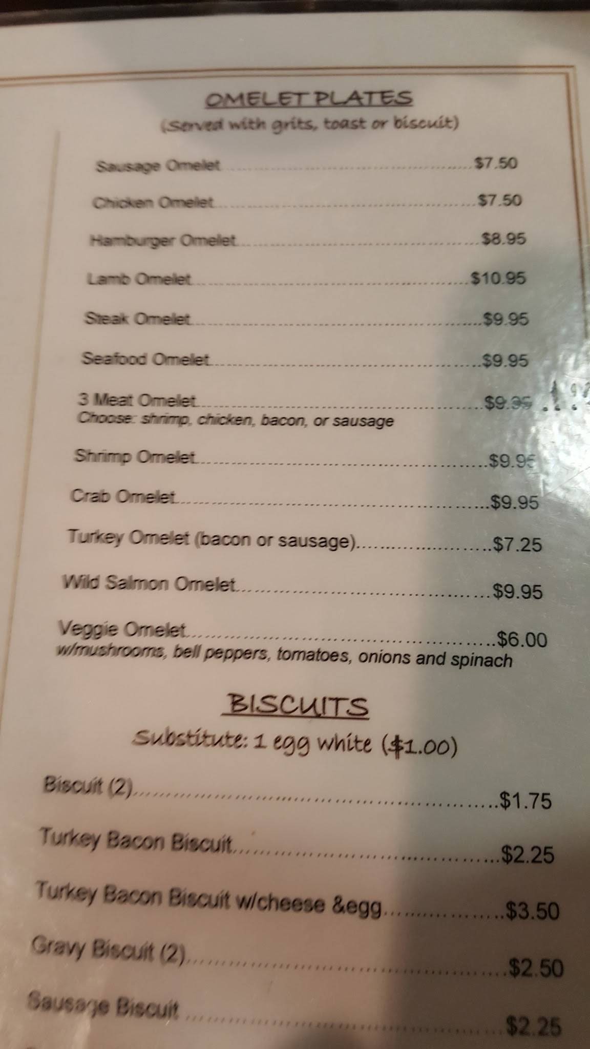 Menu at Narobia's Grits & Gravy restaurant, Savannah