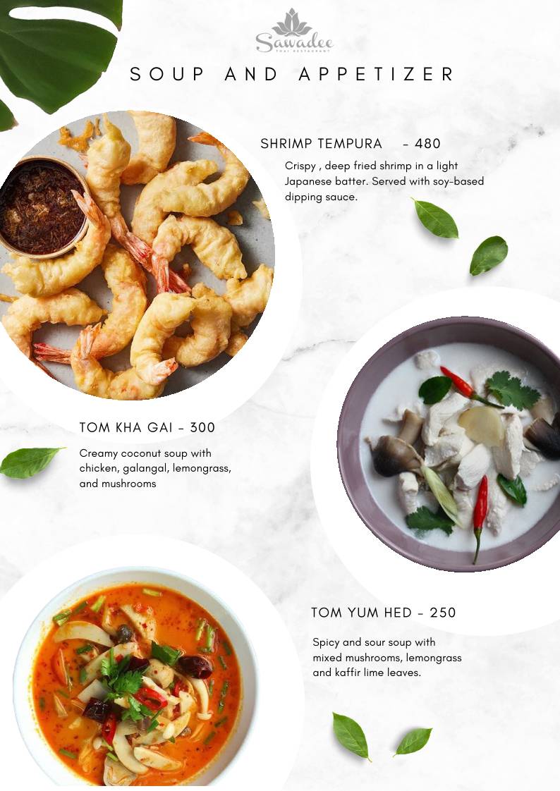 Sawadee Restaurant menu