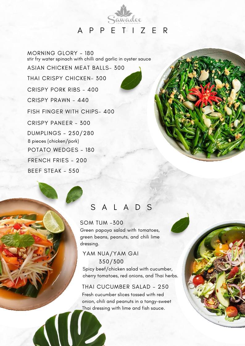 Sawadee Restaurant menu