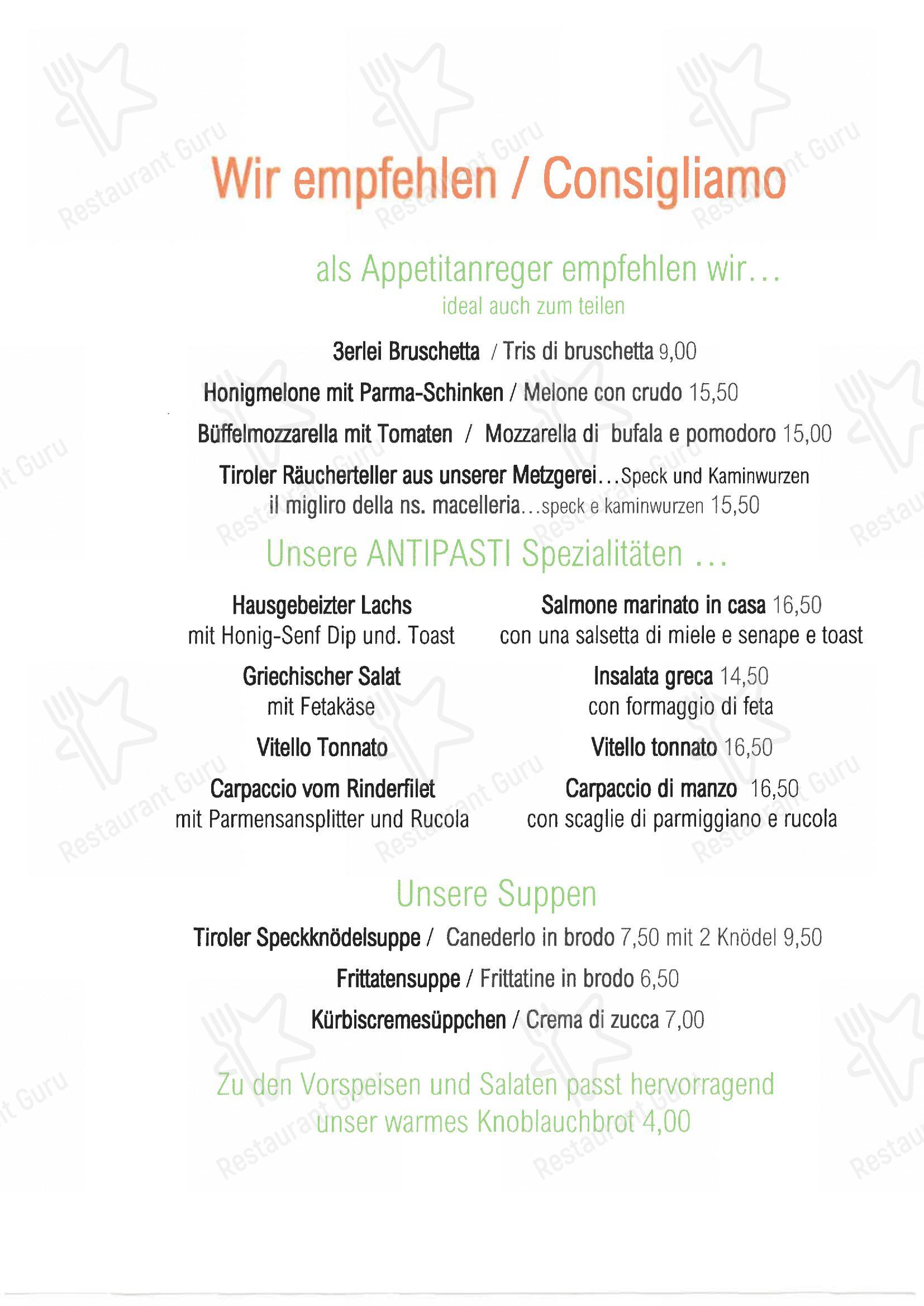 Menu di Schennerhof - Menu