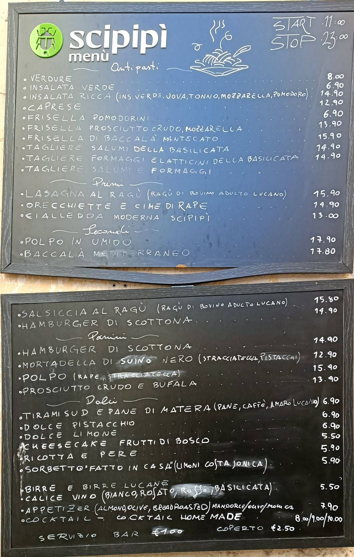 Menu di Scipipì Bistrot Matera 