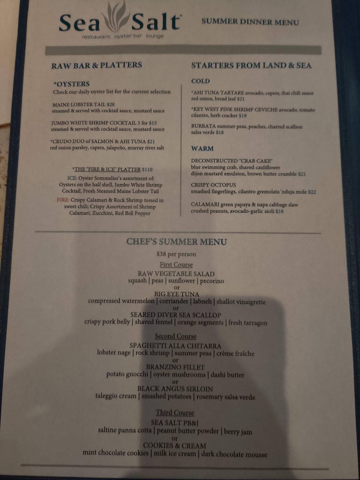 Menu at Sea Salt restaurant, Naples, 3rd St S