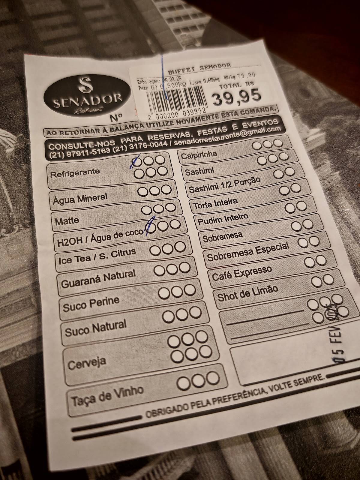 Senador Restaurante cardápio