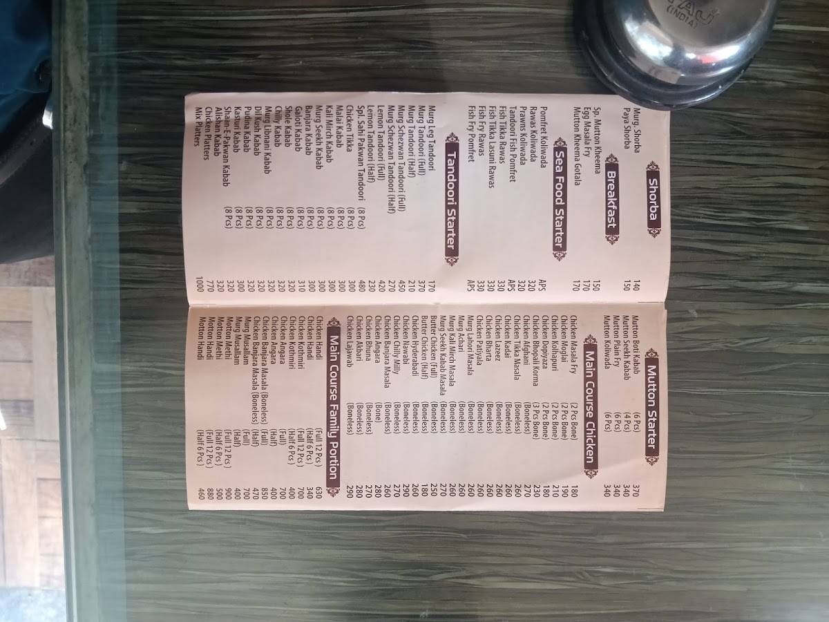 Shahi Pakwan menu