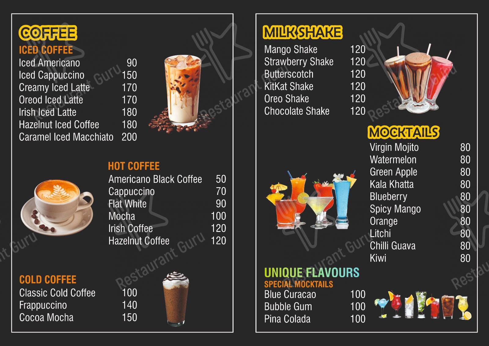 Shake chilli cafe menu - dishes and beverages