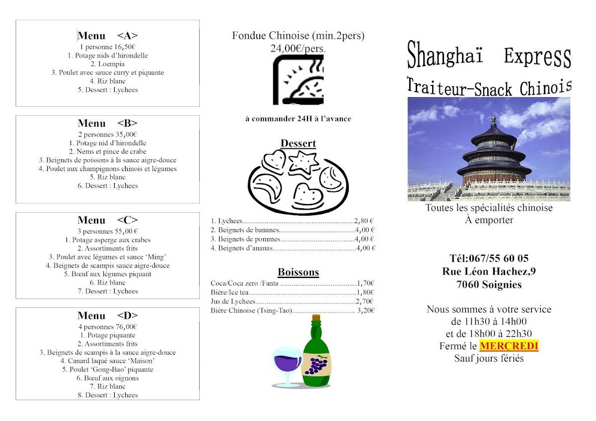 Menu de Shanghai Express