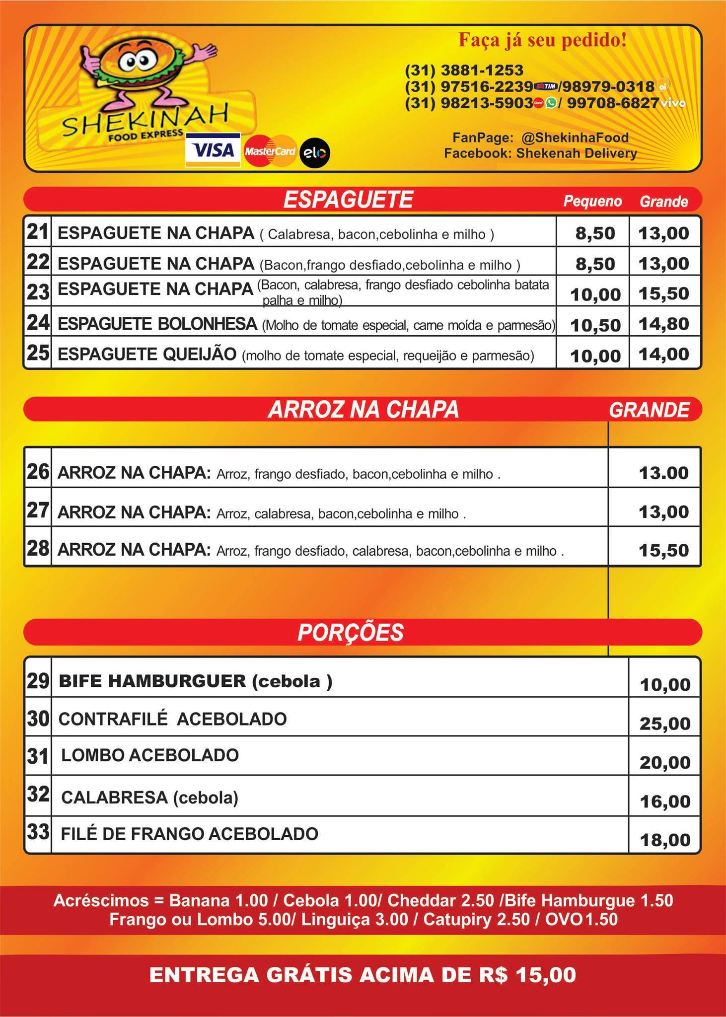 Shekinah Food Express cardápio