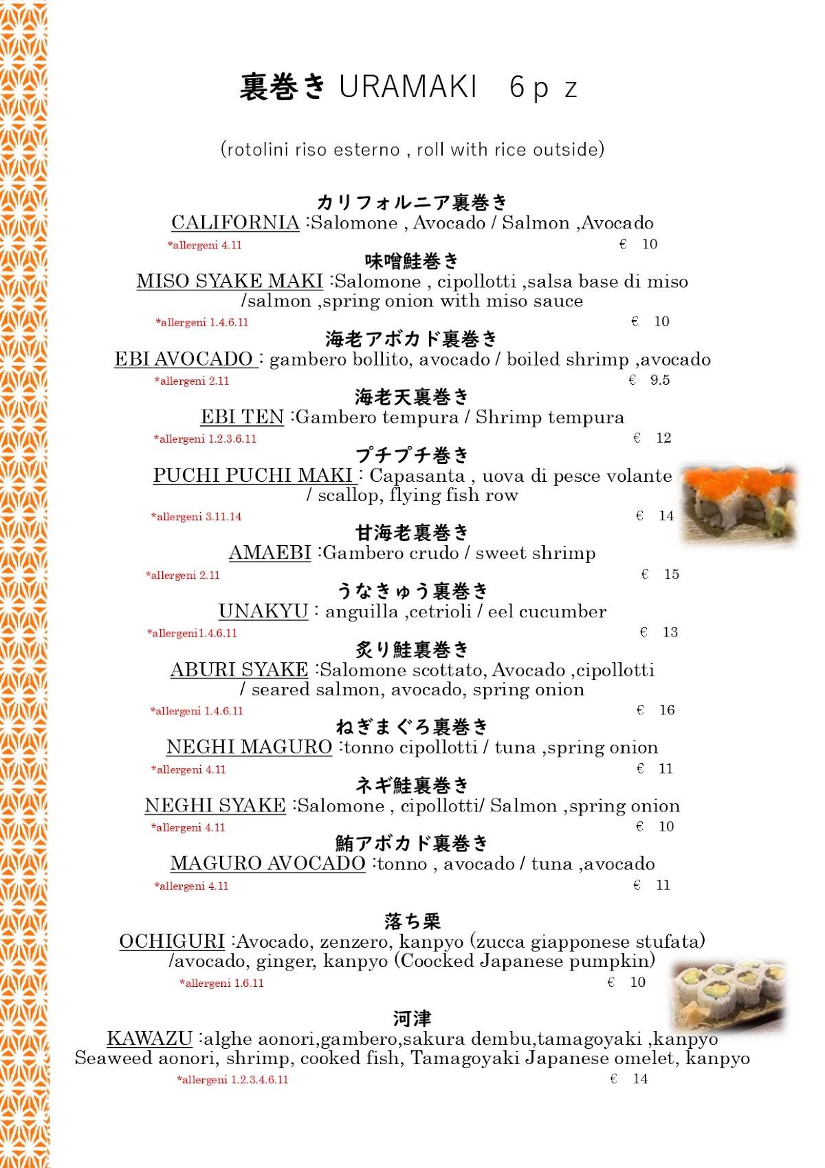Menu di Ristorante Shiro 
