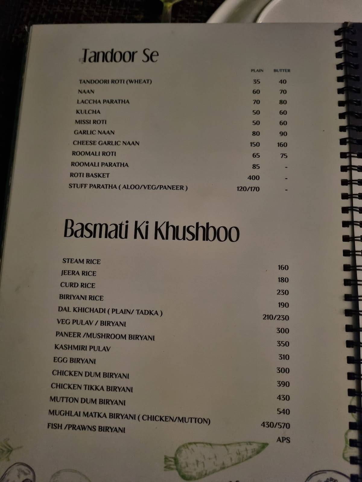 Shivar Garden Restaurant menu