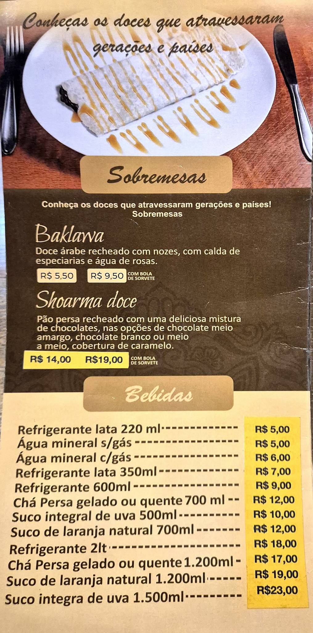 Shoarma Canoas cardápio