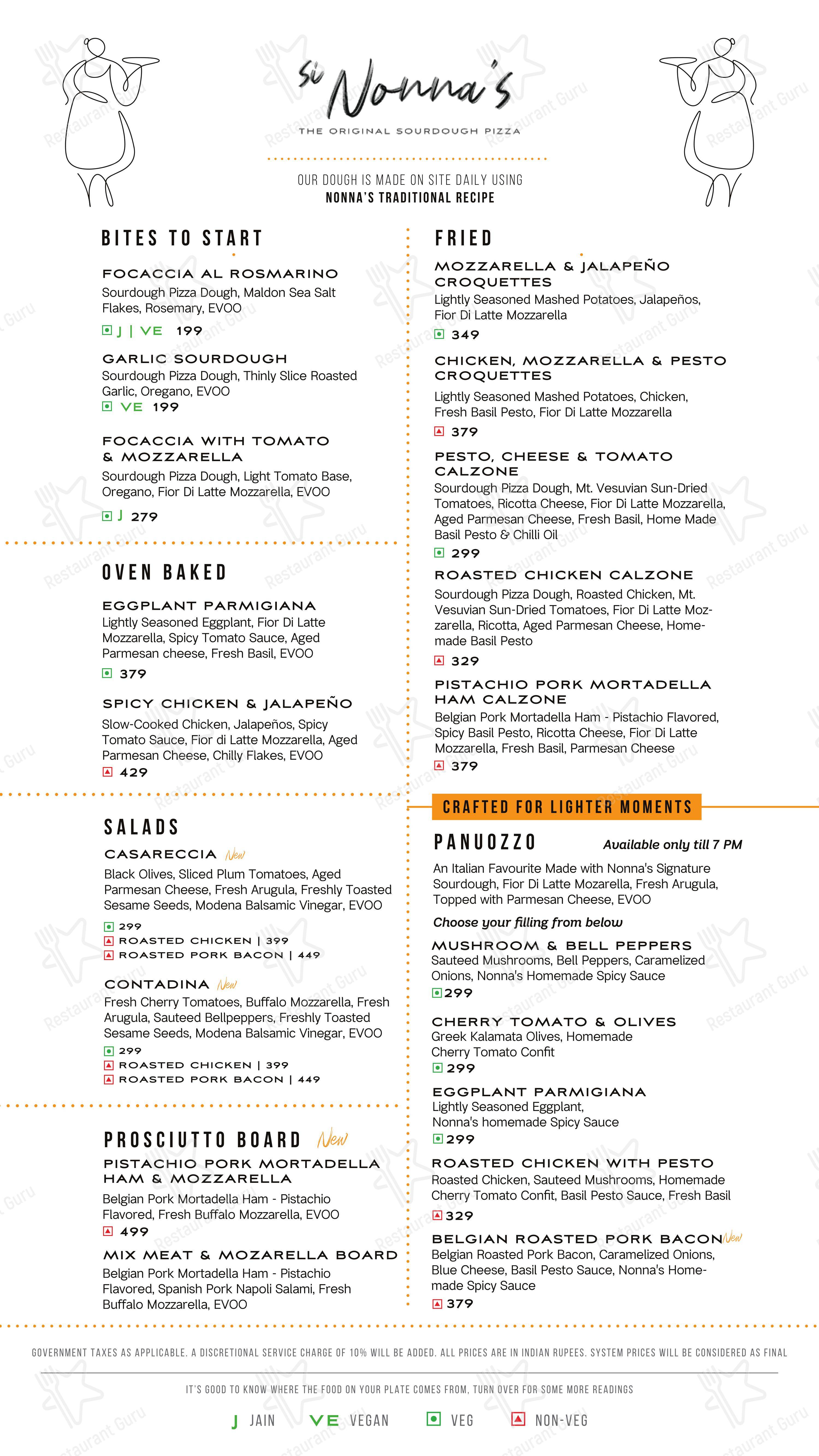 Menu at Si Nonna's - The Original Sourdough Pizza - Kamala Mills ...