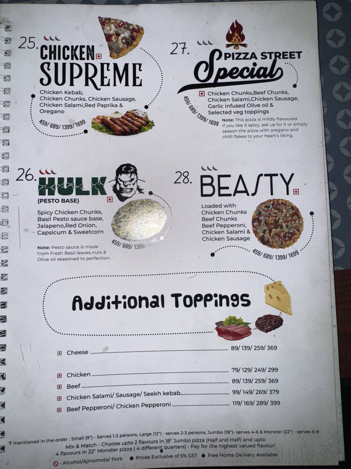 Sijis Pizza Street menu