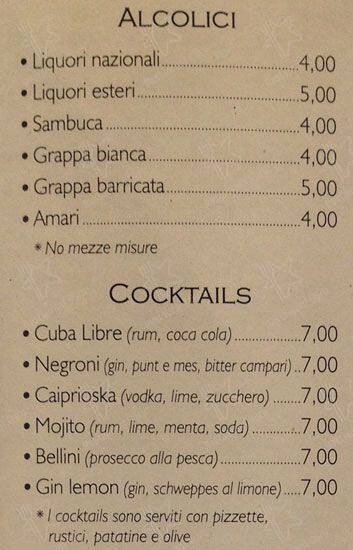 Menu di Silver Caffè 
