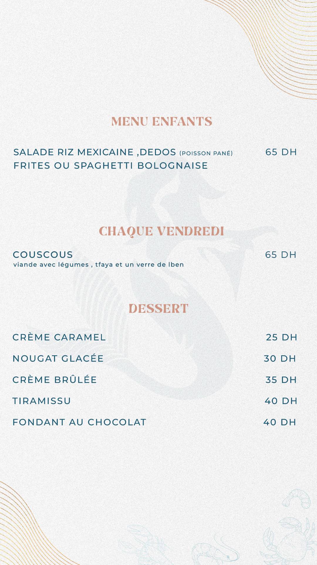 Menu de Sirène de l'Atlas