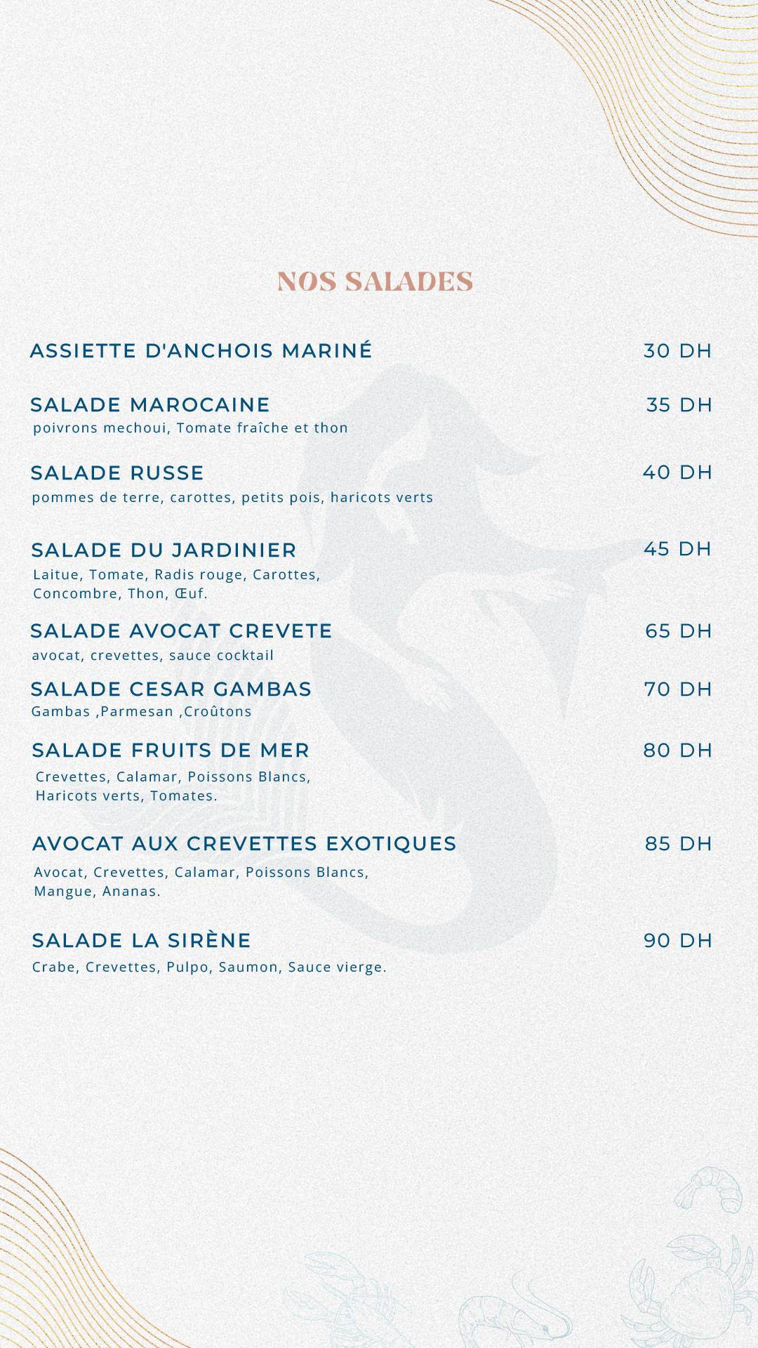 Menu de Sirène de l'Atlas