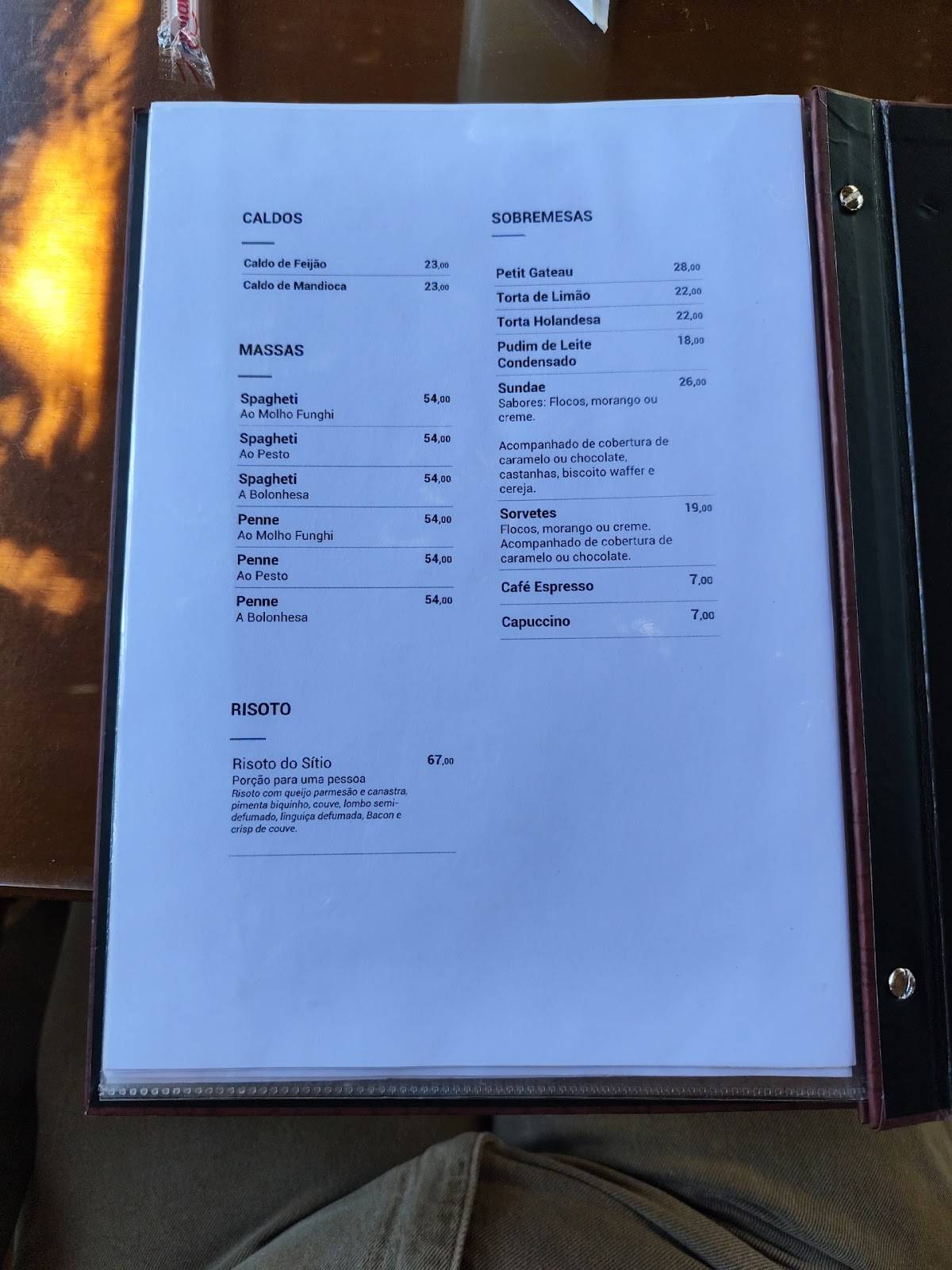 Sítio Bar Restaurante e Pousada Macacos cardápio