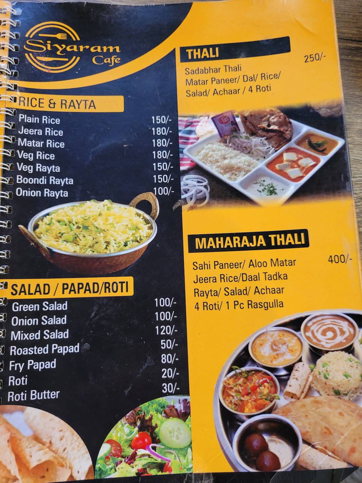 Siyaram cafe & restaurant orchha (Best restaurant in orchha) menu