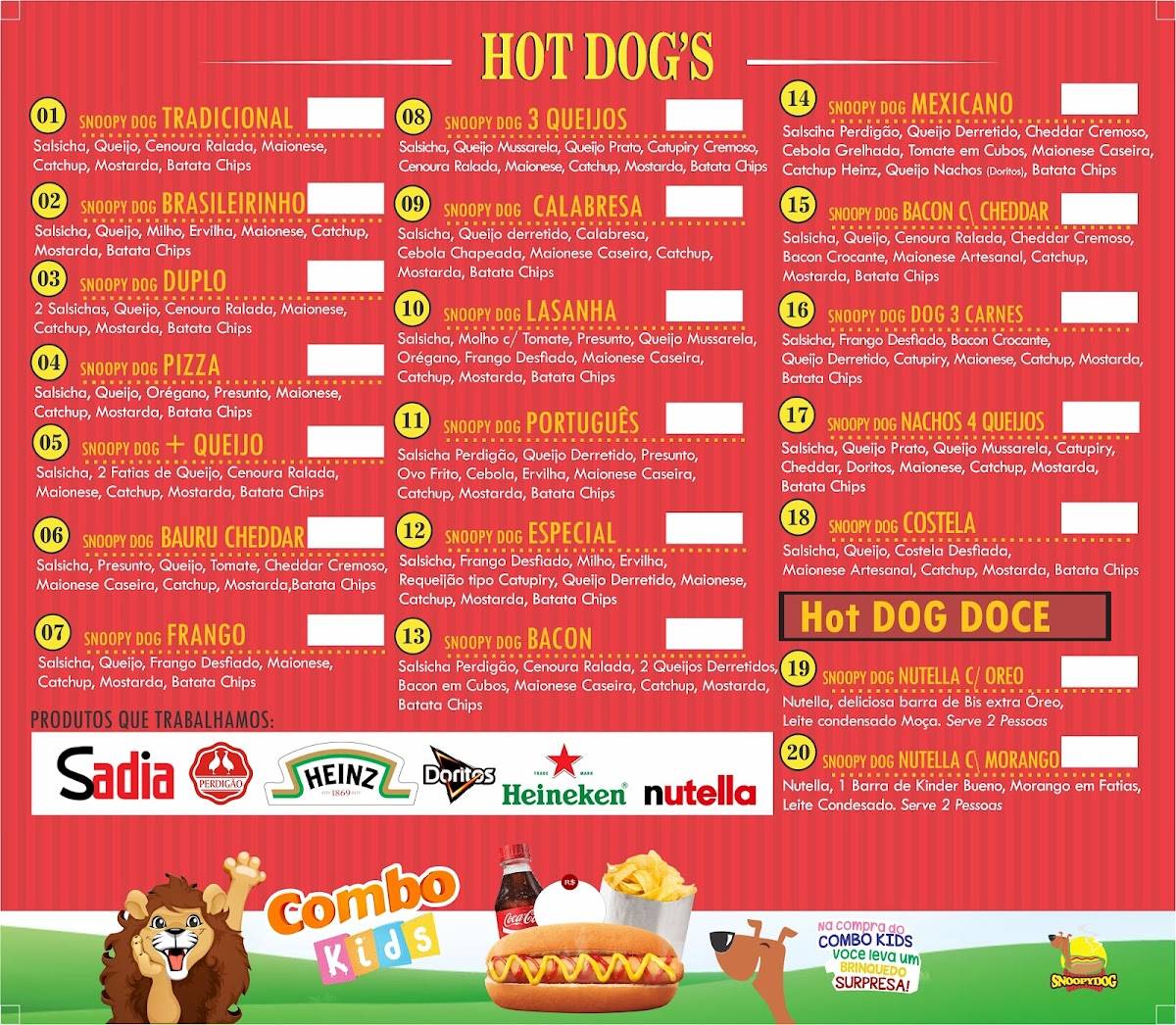 Snoopy Dog cardápio