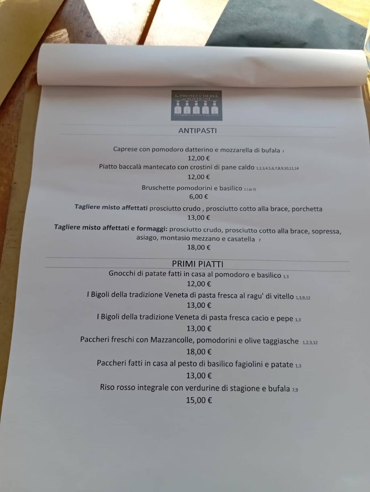 Menu di La Proseccheria ai Soffioni 