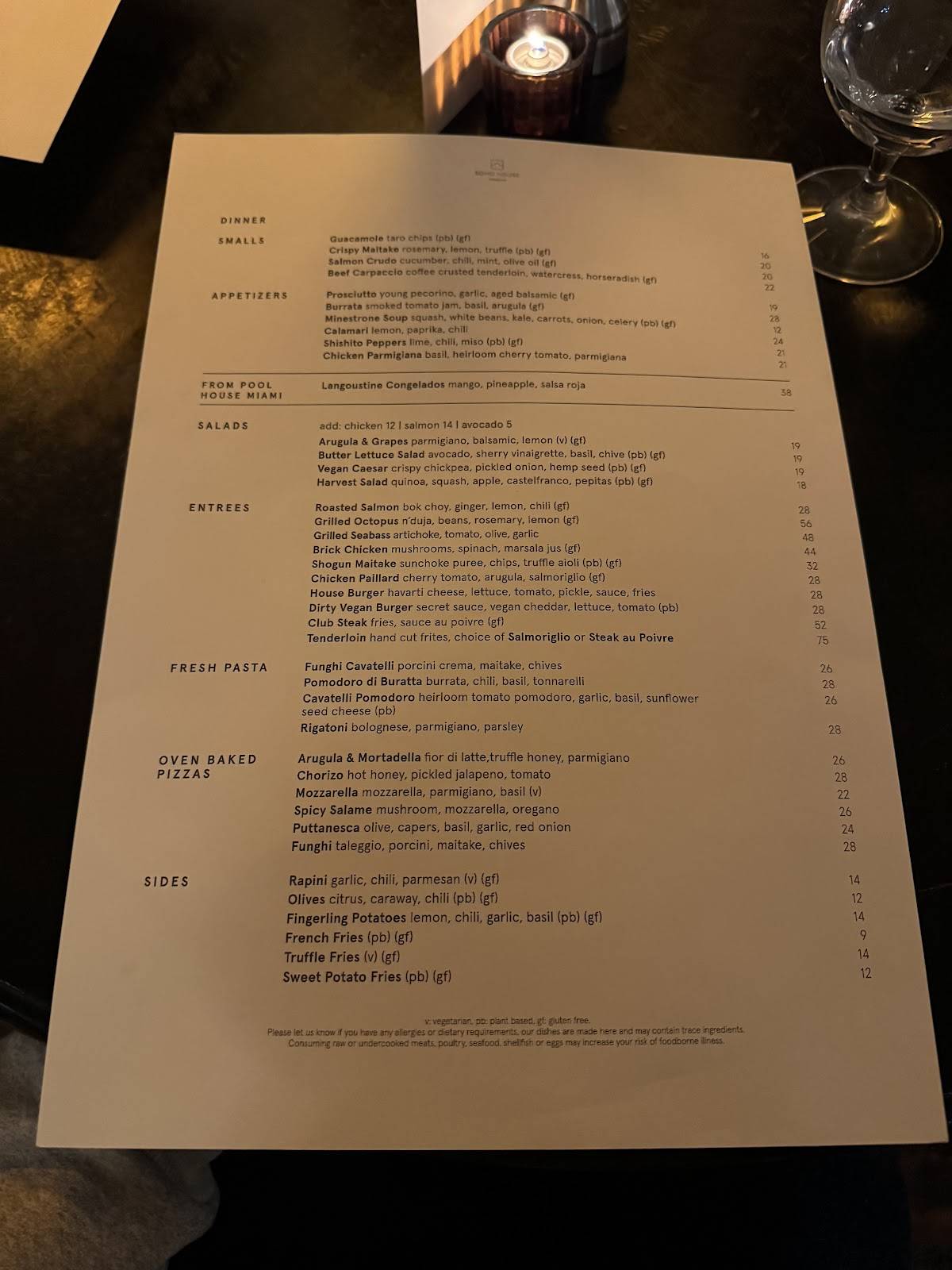 Menu de Soho House Toronto