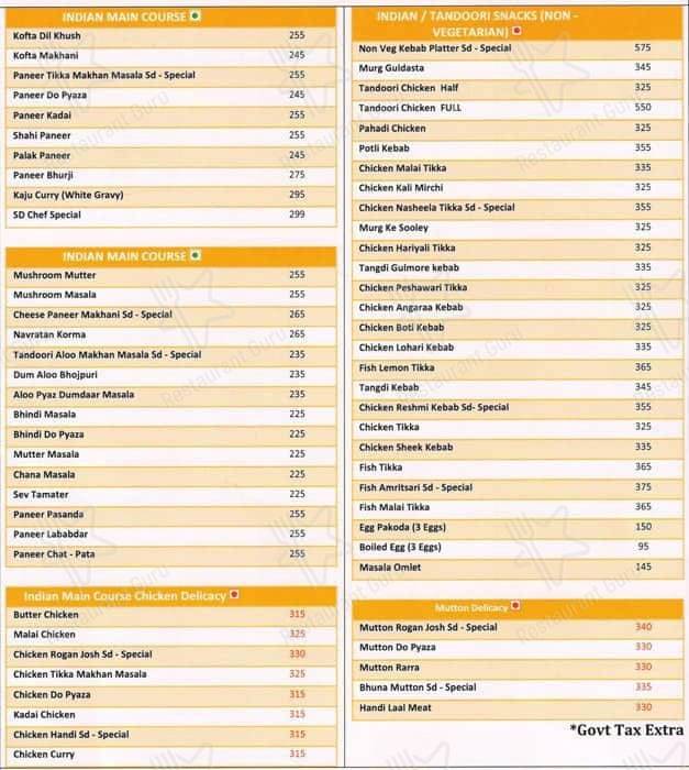 SD 21 - Hotel Somdeep Palace menu