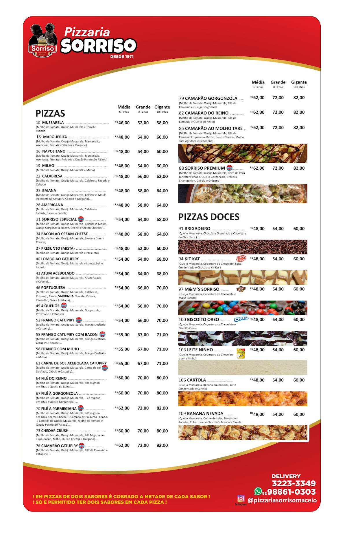 Pizzaria Sorriso cardápio