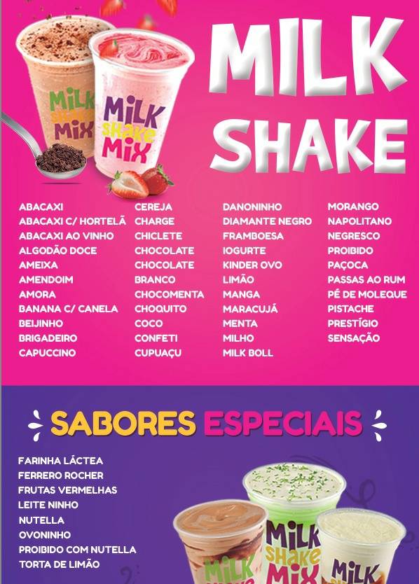 Milk Shake Mix cardápio
