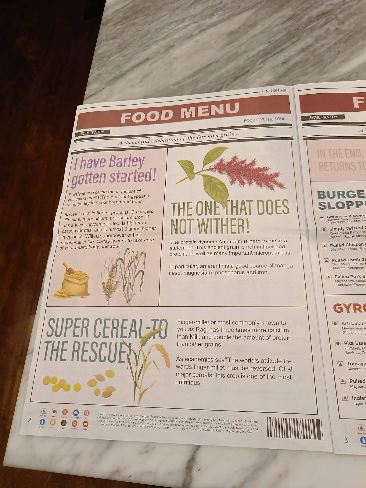 Soul Pantry - Andaz Delhi menu