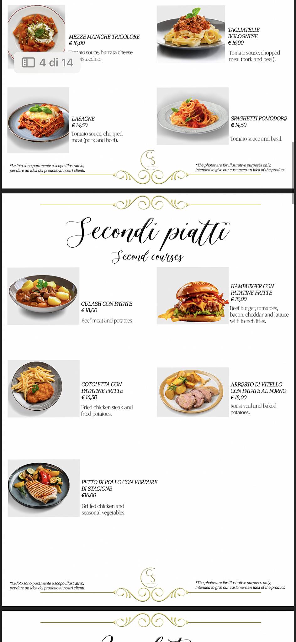 Menu di Caffè Spadari 