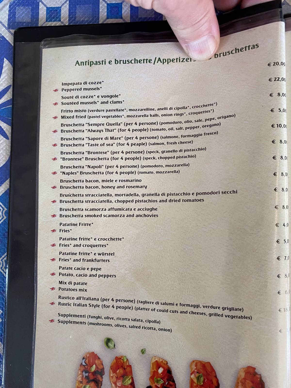 Menu di Spaghetteria Seven 