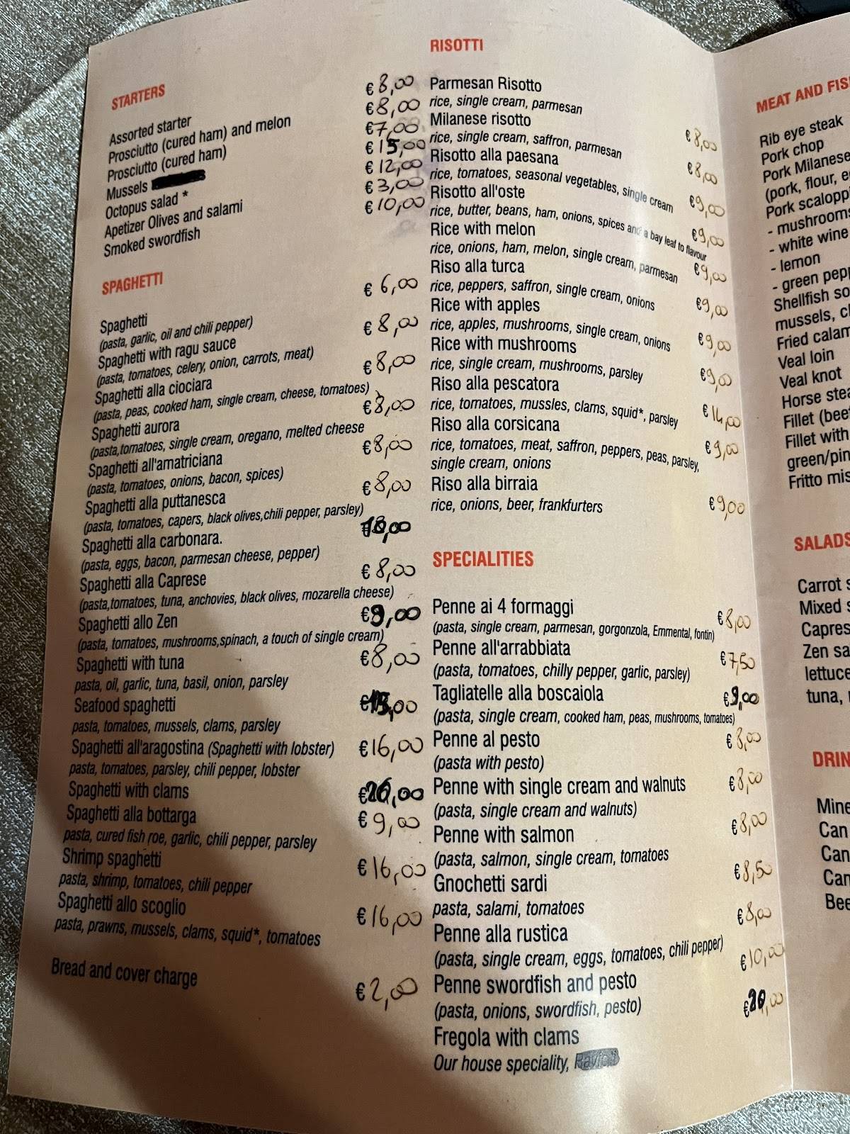 Menu di Ristorante Spaghetteria 'Lo Zen' 