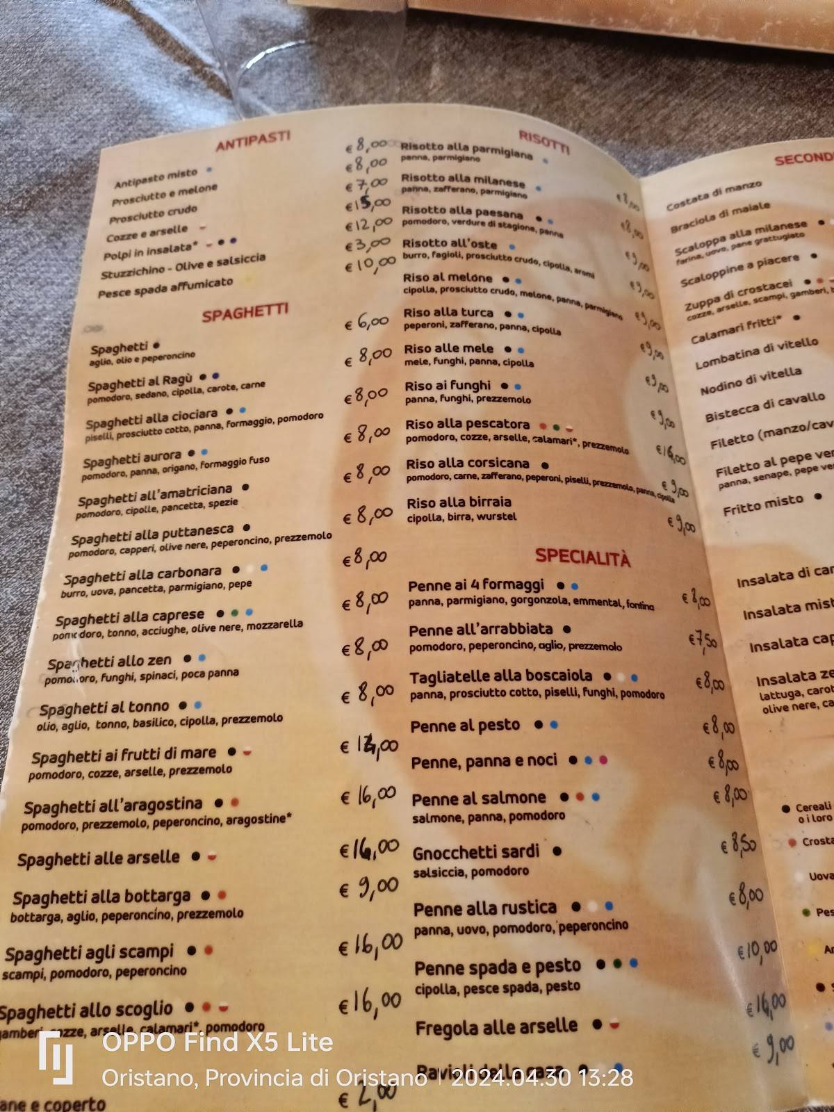 Menu di Ristorante Spaghetteria 'Lo Zen' 