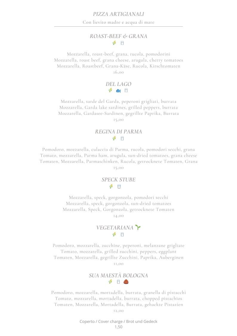 Menu di Speck Stube al Castèl Limone Ristorante Tipico 