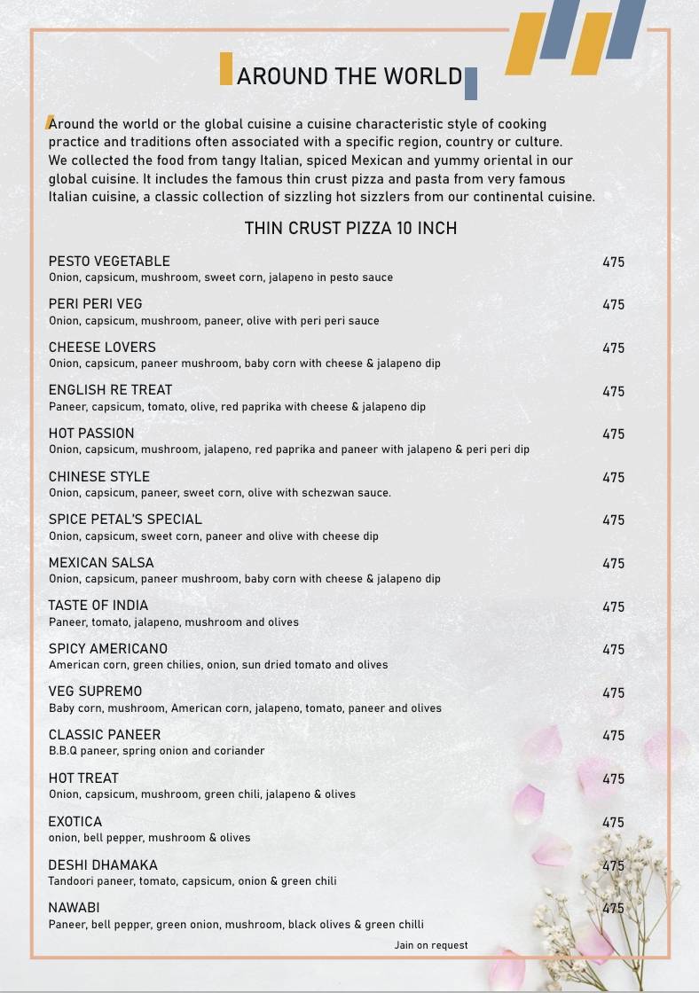 Spice Petals - Fine Dine Restro & Banquet menu