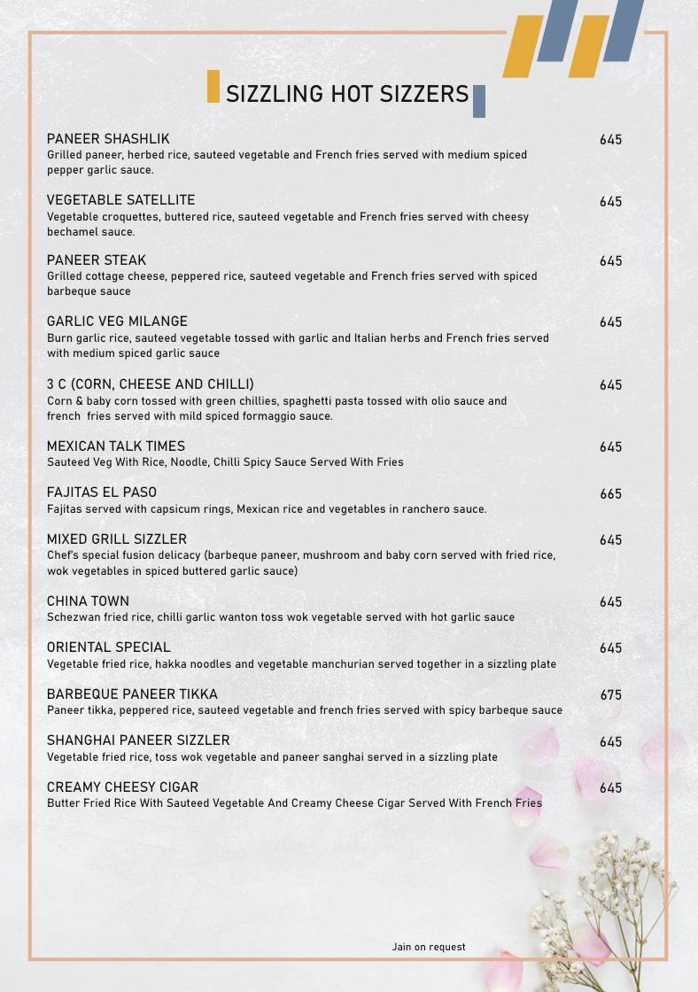 Spice Petals - Fine Dine Restro & Banquet menu