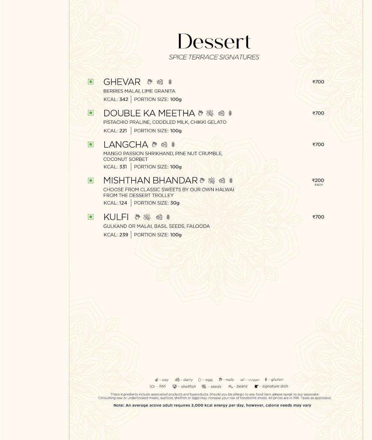 Spice Terrace menu