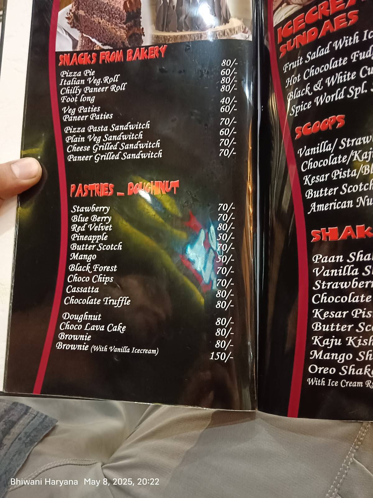 Spice World Restaurant & Bakers menu