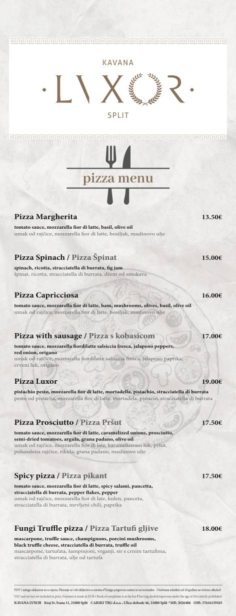Menu di Café & Restaurant Lvxor Split 